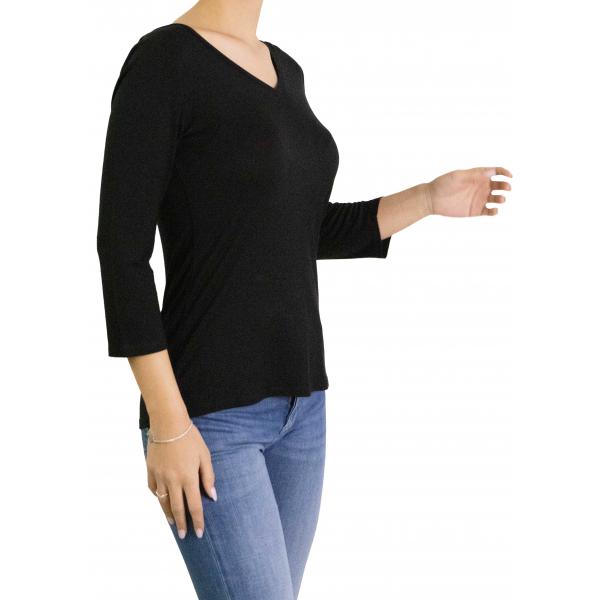 Maglia scollo a V tinta unita con manica 3/4